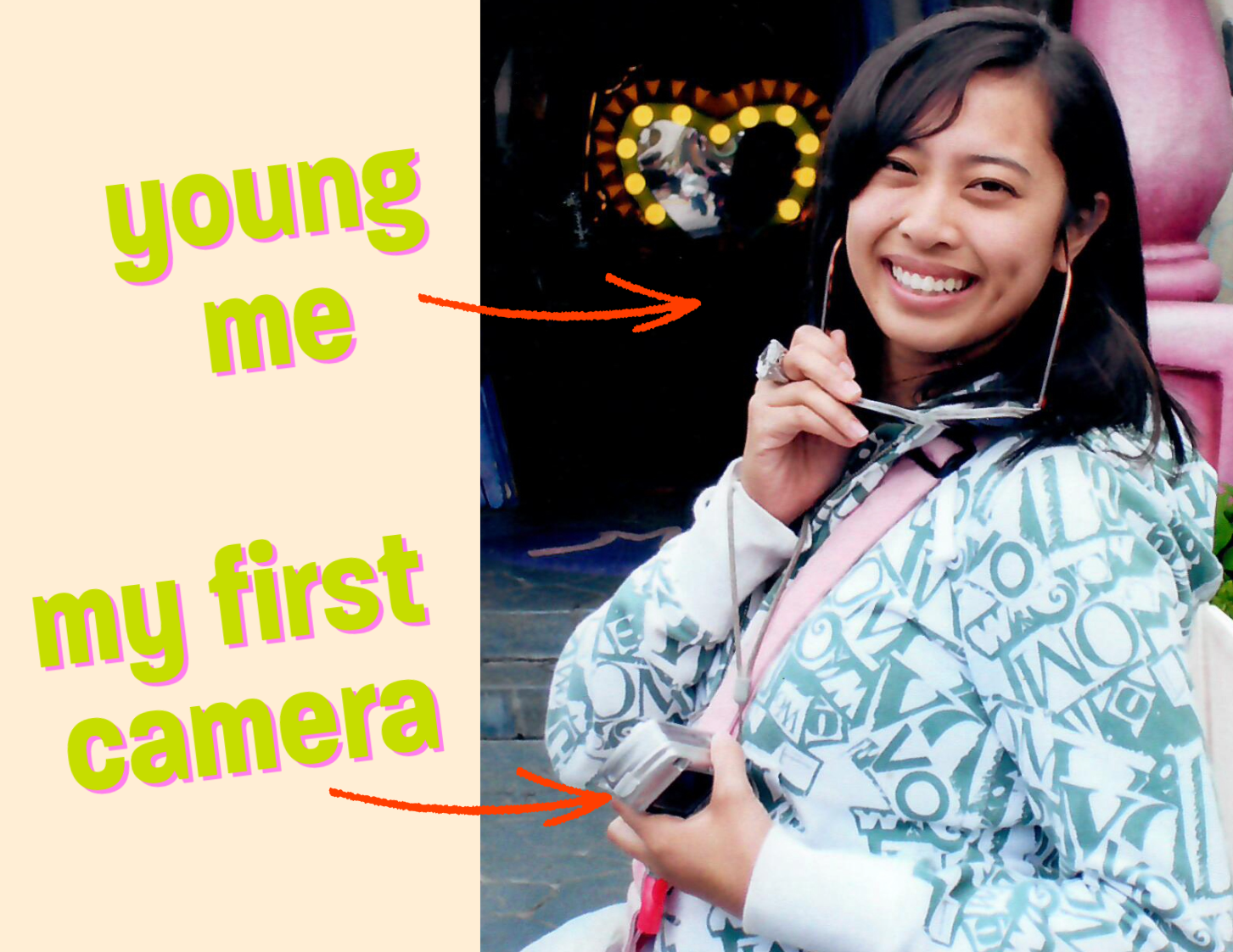 Alyssa as a teenager holding her first camera before becoming a Los Angeles headshot photographer.