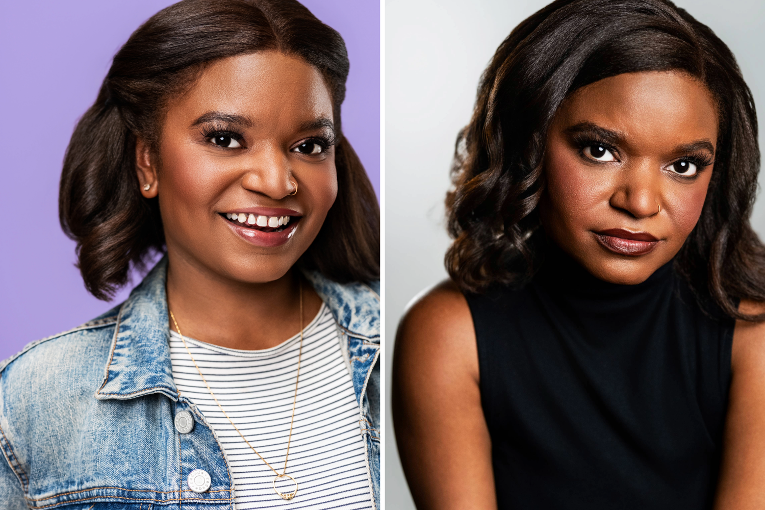 Side-by-side commercial and theatrical actor headshots showing different casting looks for Los Angeles actors