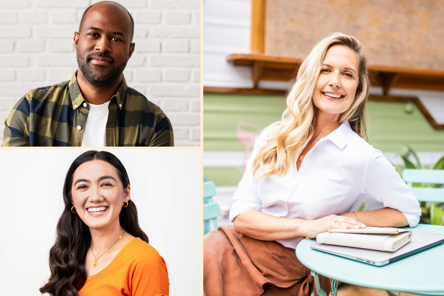 Three different headshot styles showing professional, lifestyle, and creative headshots in Los Angeles