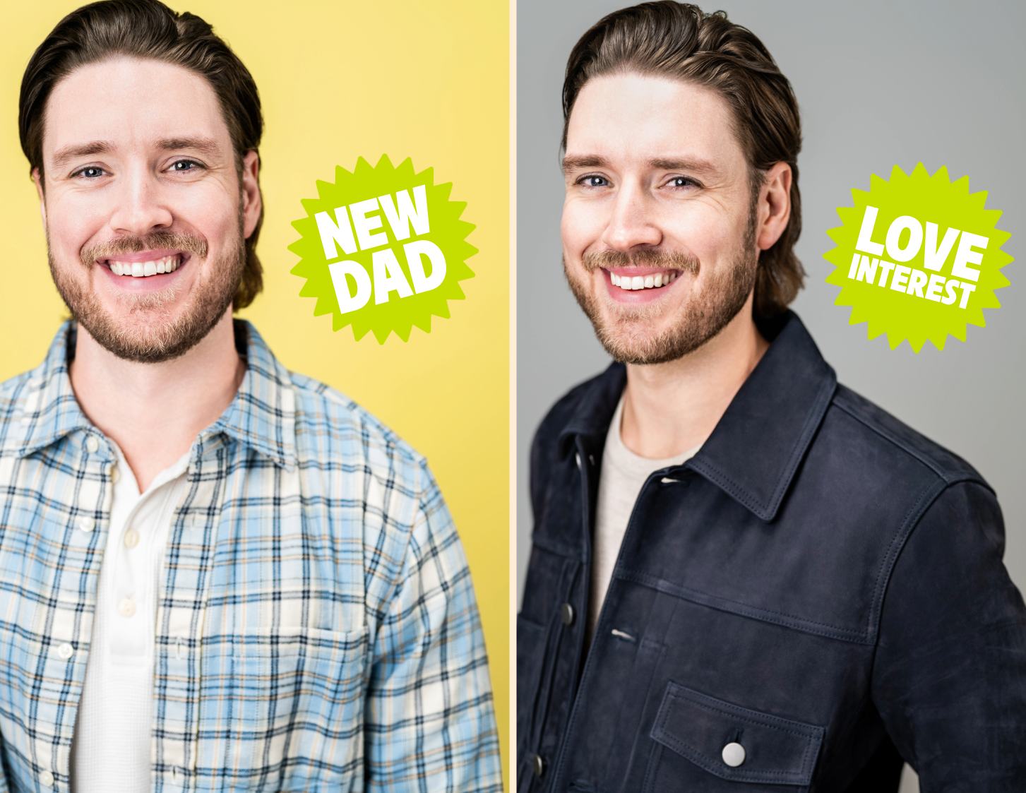 Actor headshots in Los Angeles showing how wardrobe, expression, and styling can communicate different castable roles and character types.