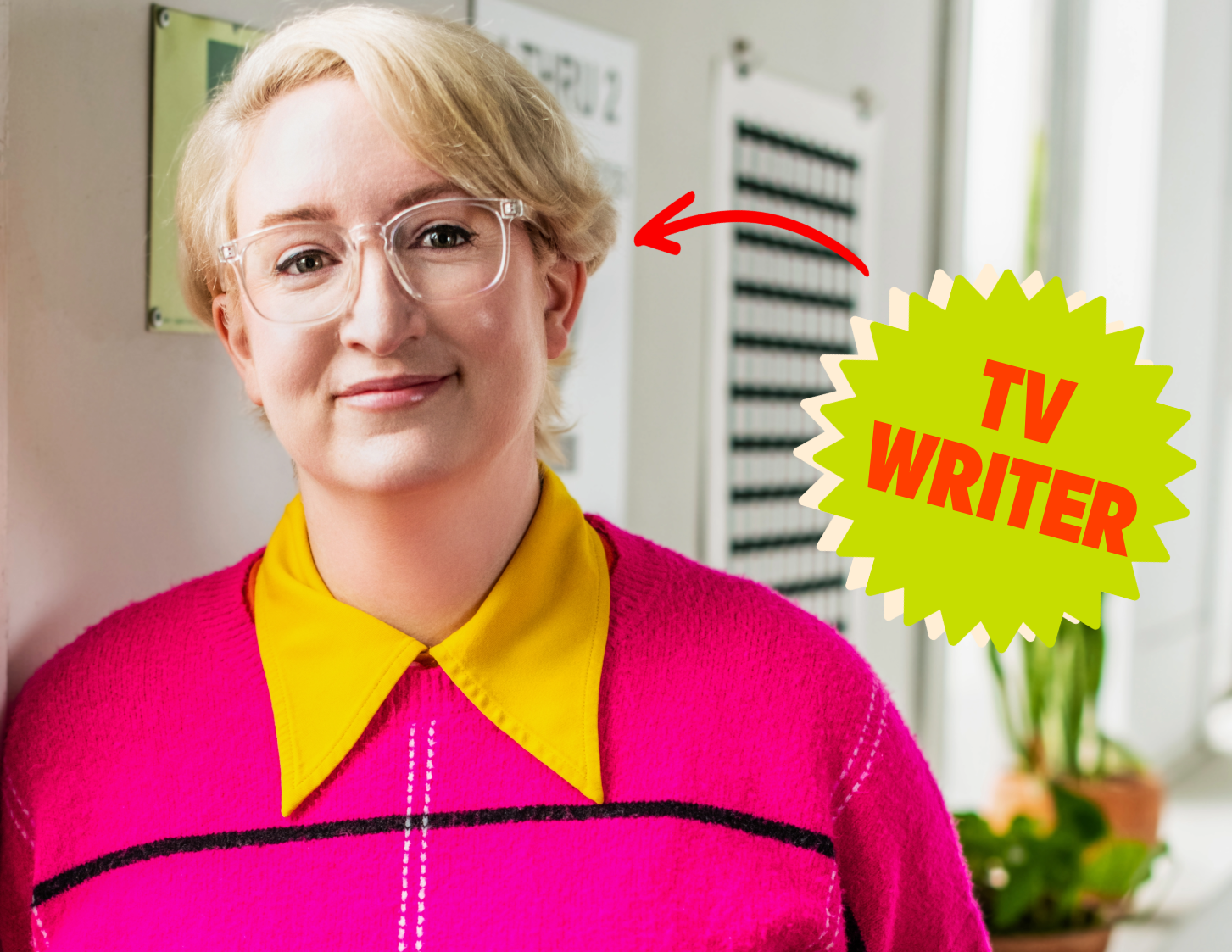 Professional headshot of a TV writer styled to reflect her creative industry and personal brand