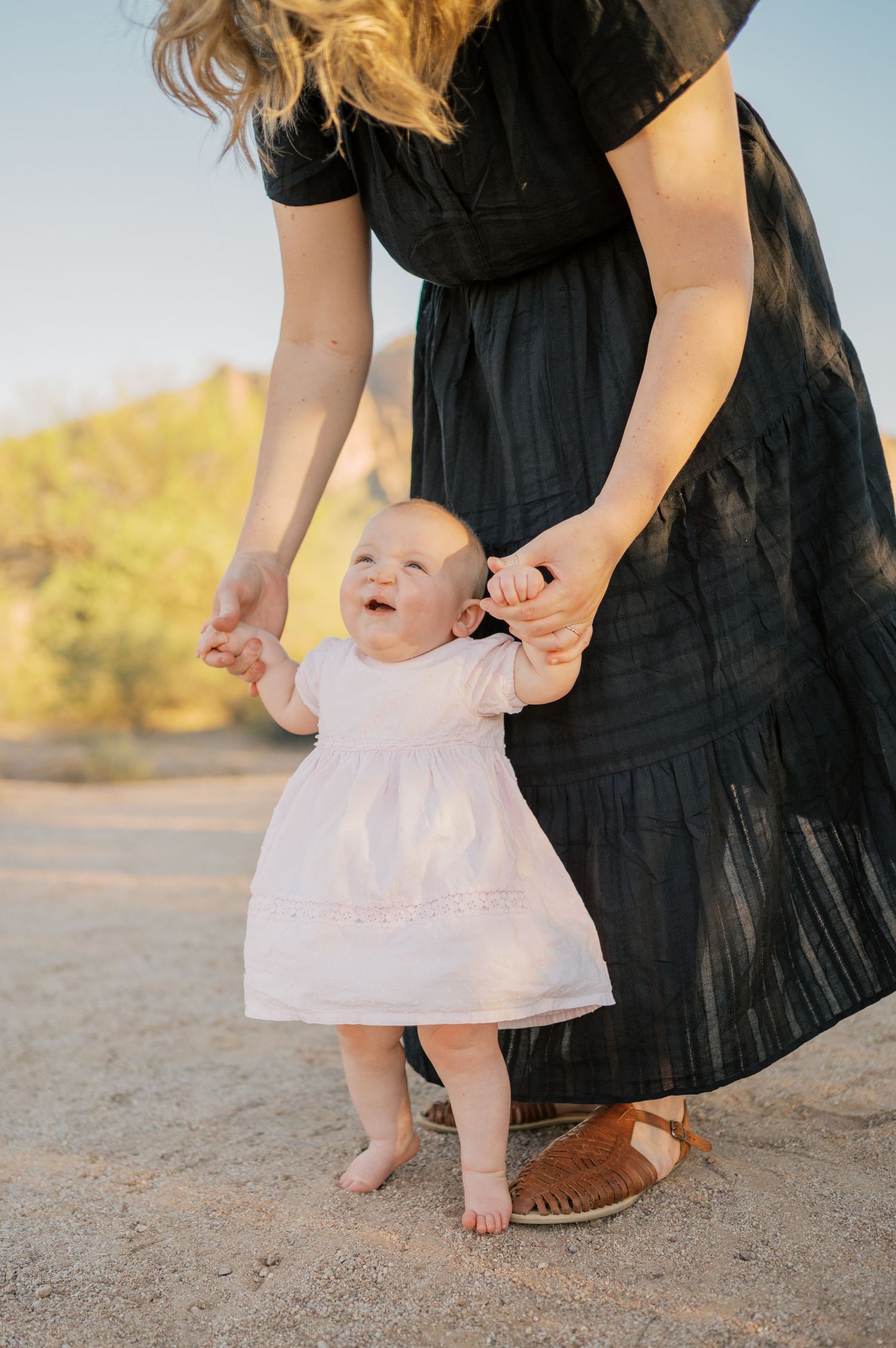 Phoenix area family photography with soft sunset light and mountains