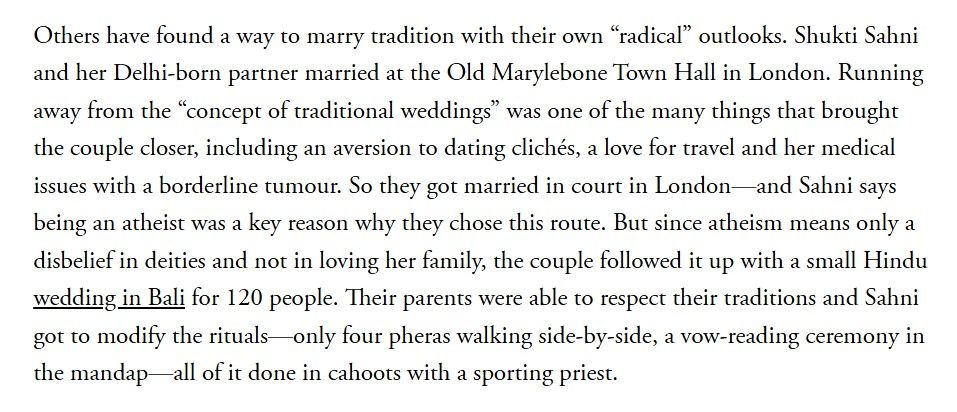 A newspaper article discussing a couple who married blending radical and traditional views, including a Hindu wedding in Bali.