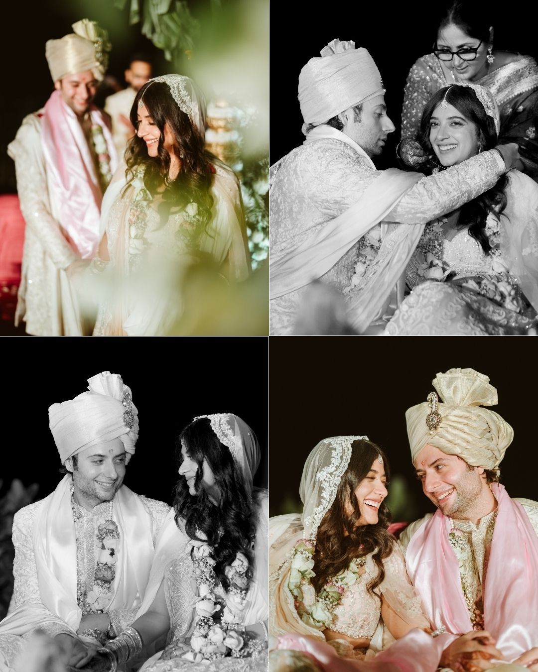 Couple in traditional Indian wedding attire sharing a romantic moment during a beautiful Hindu ceremony.