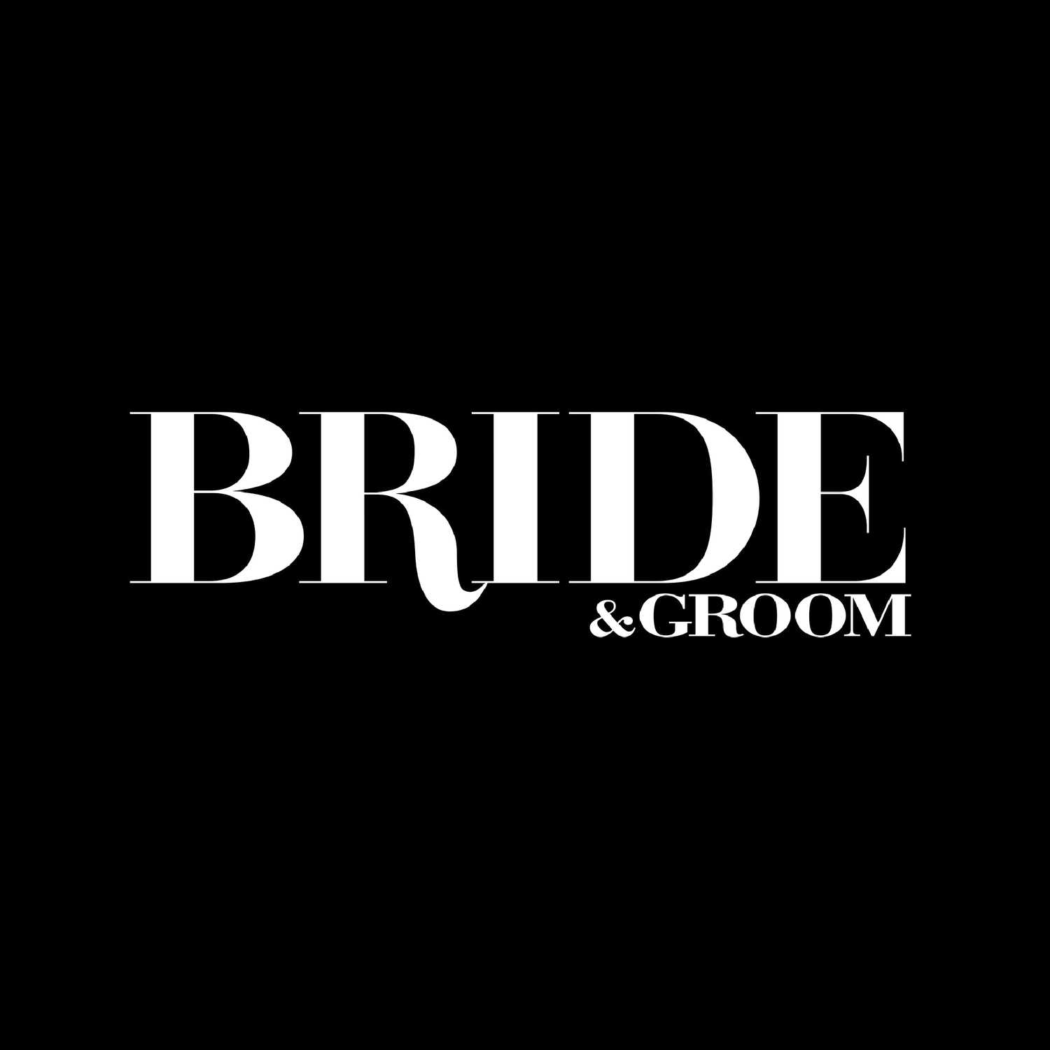 White serif Bride & Groom magazine logo on a solid black background.
