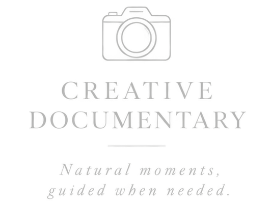 Camera icon with creative documentary style text, natural moments guided when needed.