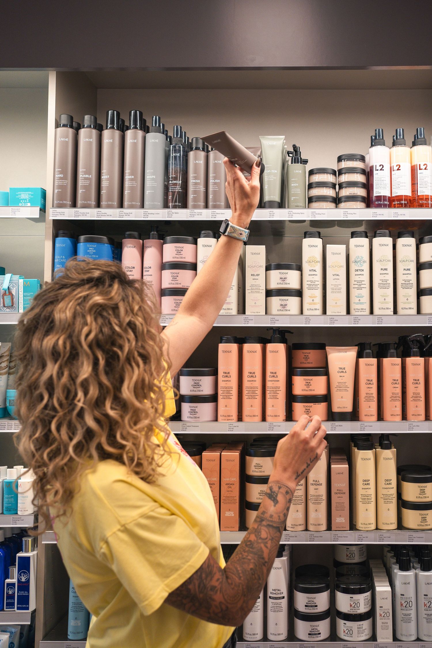 Product display at hair salon, commercial photography for beauty businesses