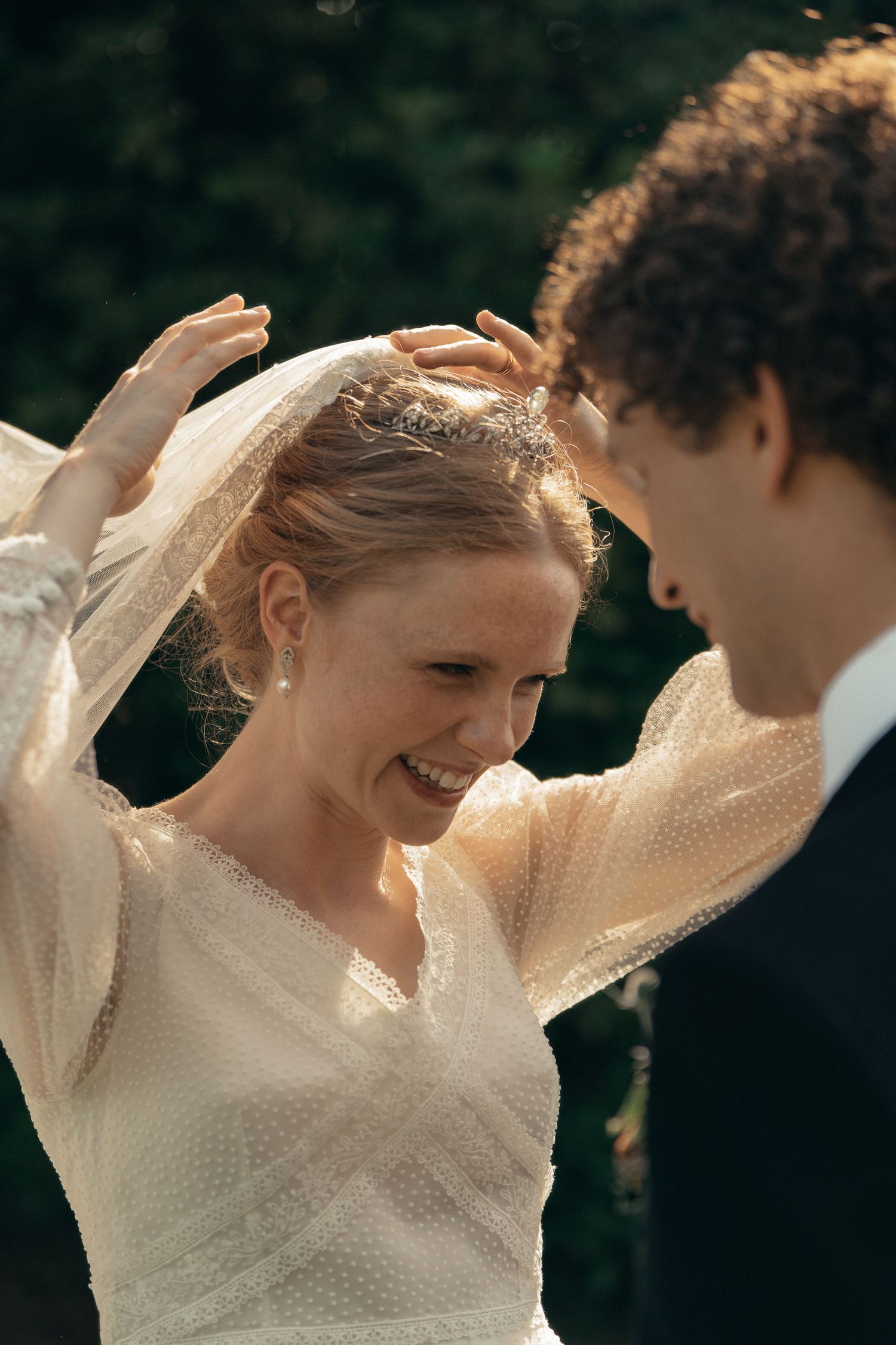bride's vail and dress photoshoot