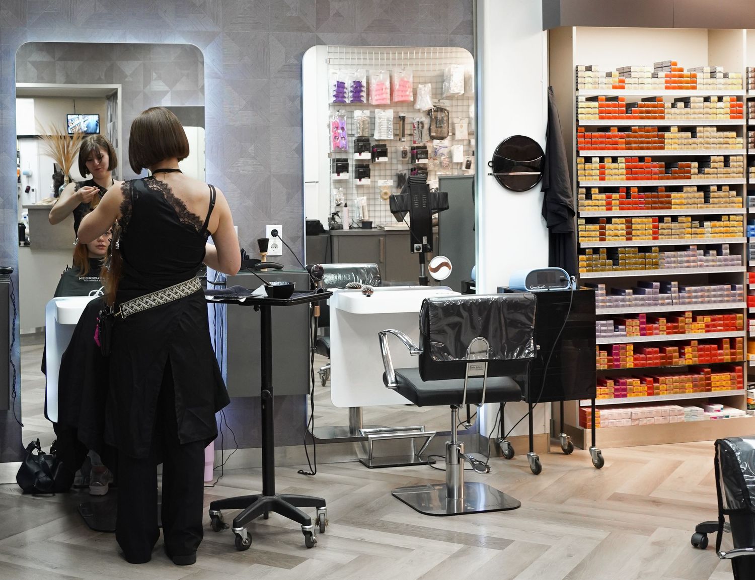 Modern hair salon interior, commercial photography for salon branding