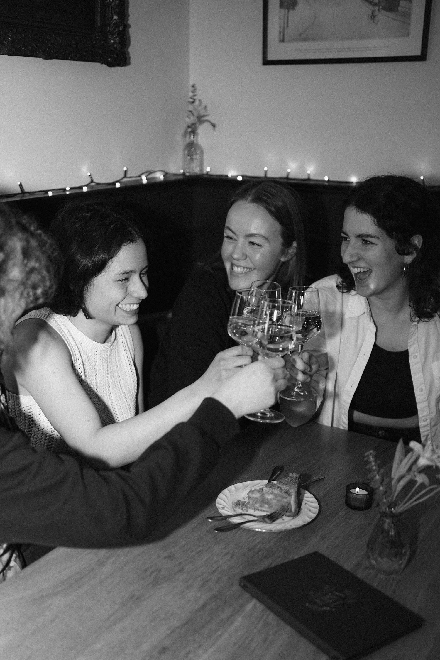 Lesbian double date at a restaurant, Den Haag, Netherlands