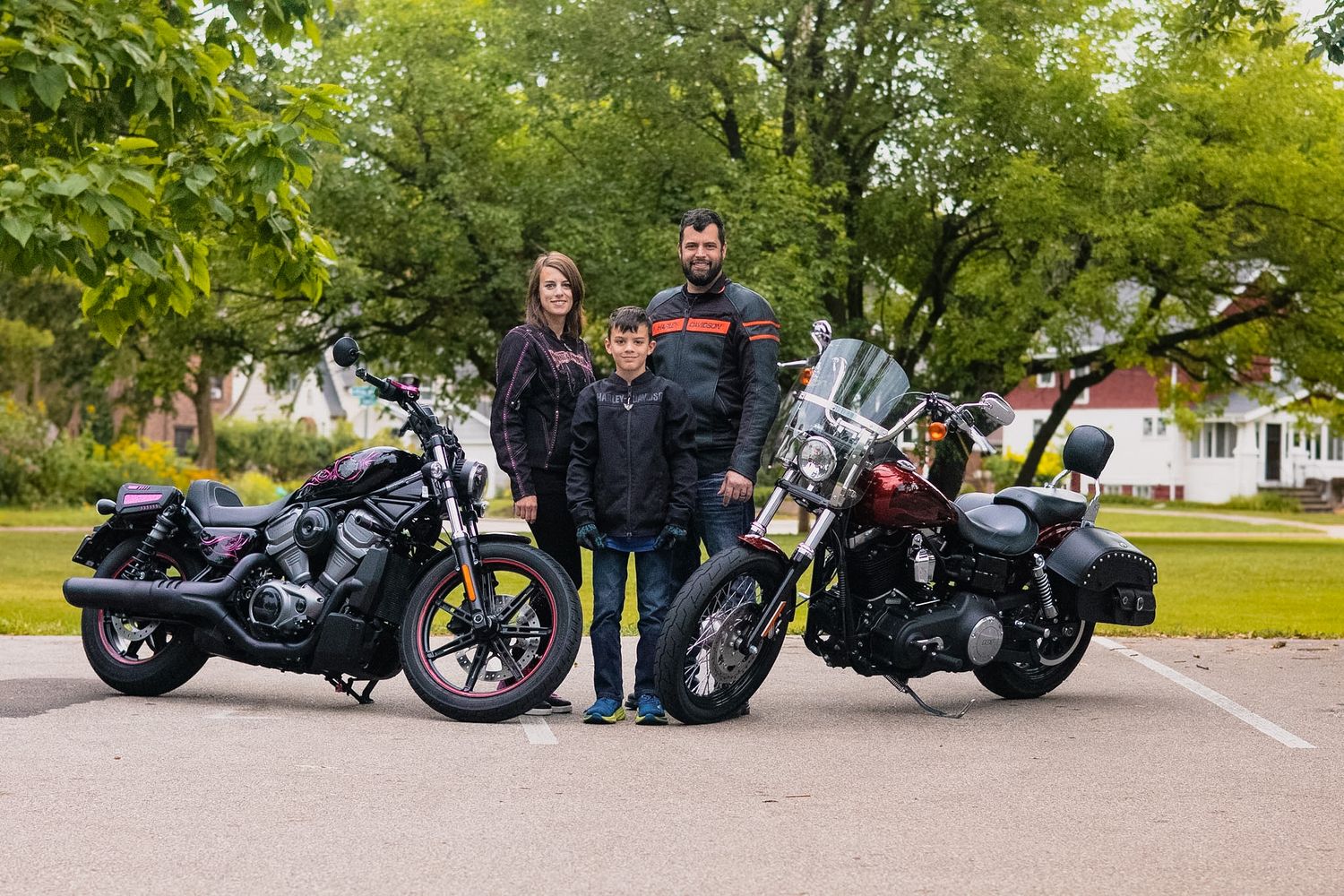 Family with motorcycles during an outdoor photography session