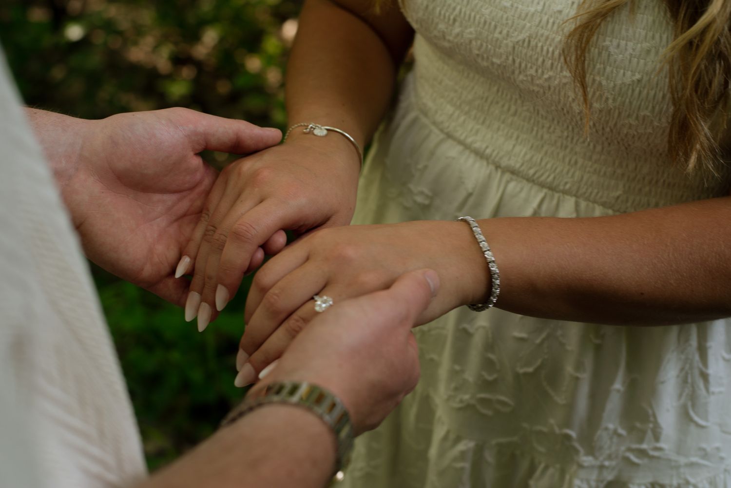 Engagement ring close-up during couples photography session