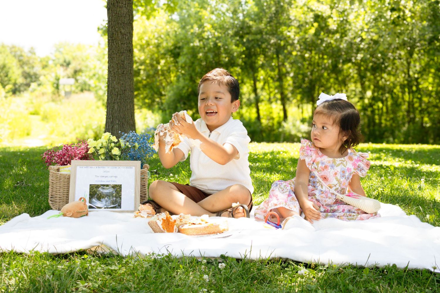 Children playing together during a family photography session