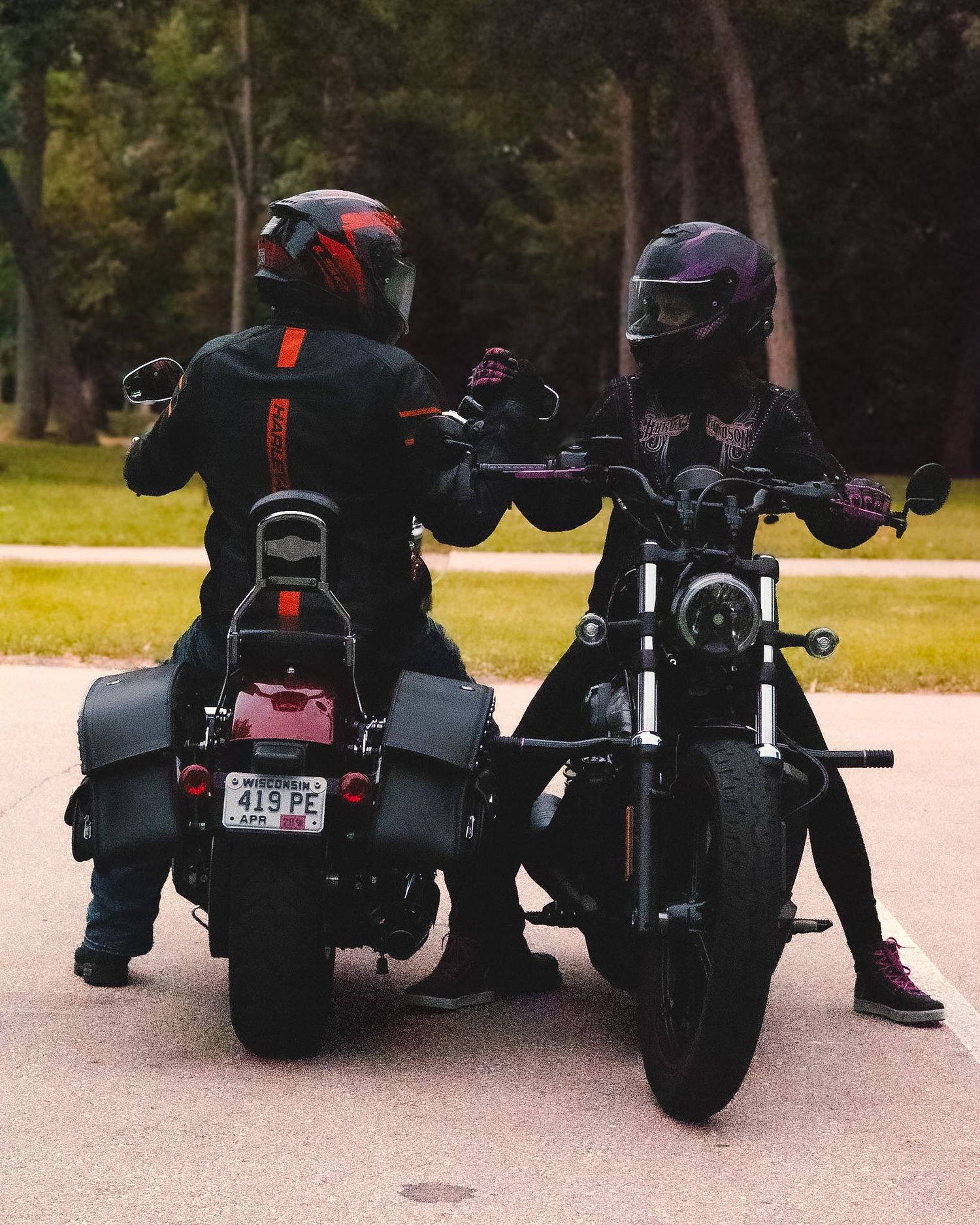 Couple with motorcycles during an outdoor photography session