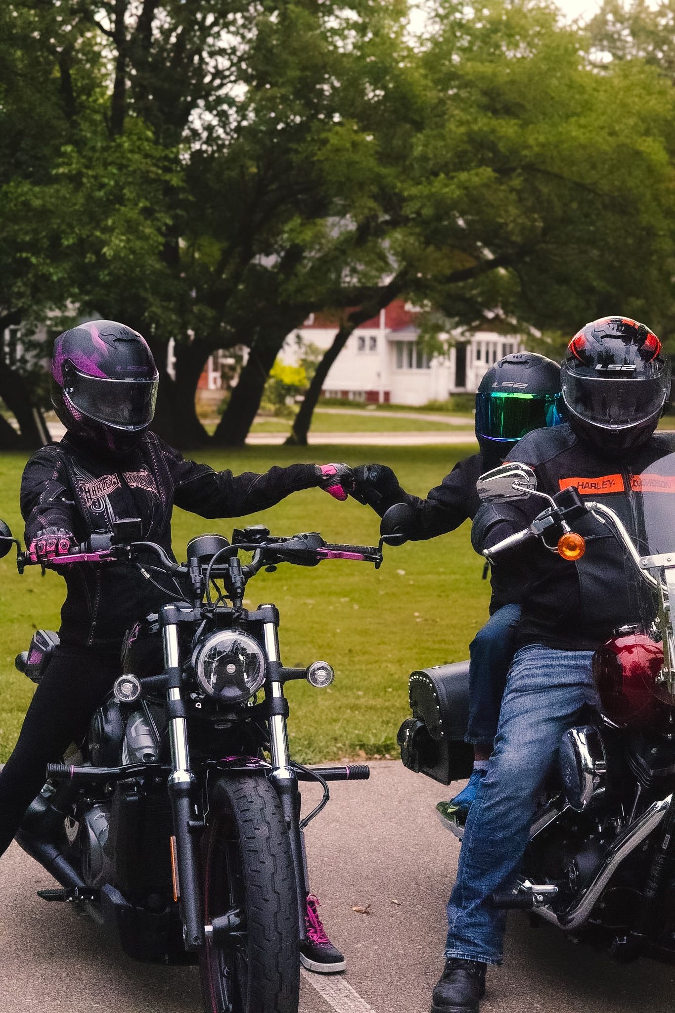 Family with motorcycles during an outdoor photography session