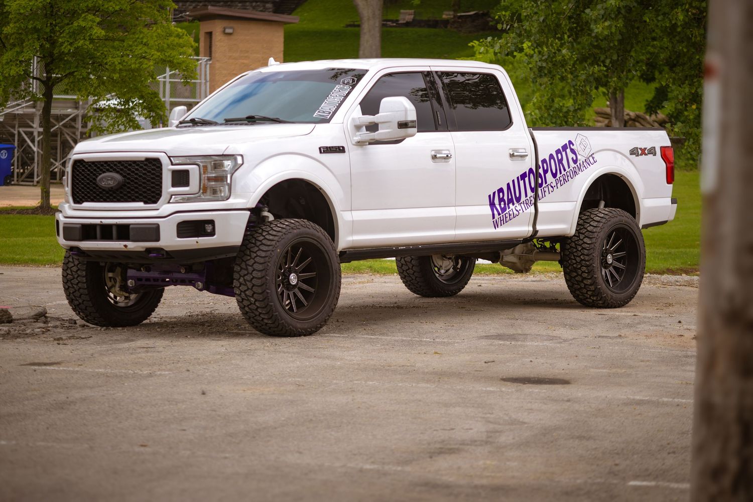 White Ford F150 truck with KBAutoSports logo for a branding session.