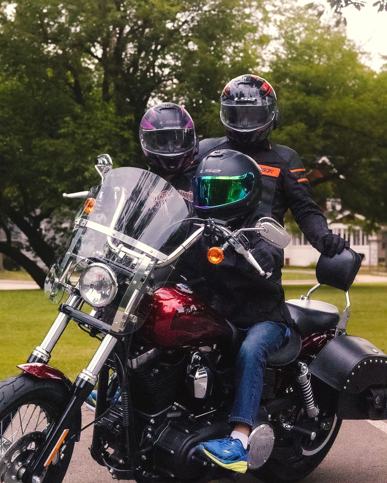Family with motorcycles during an outdoor photography session