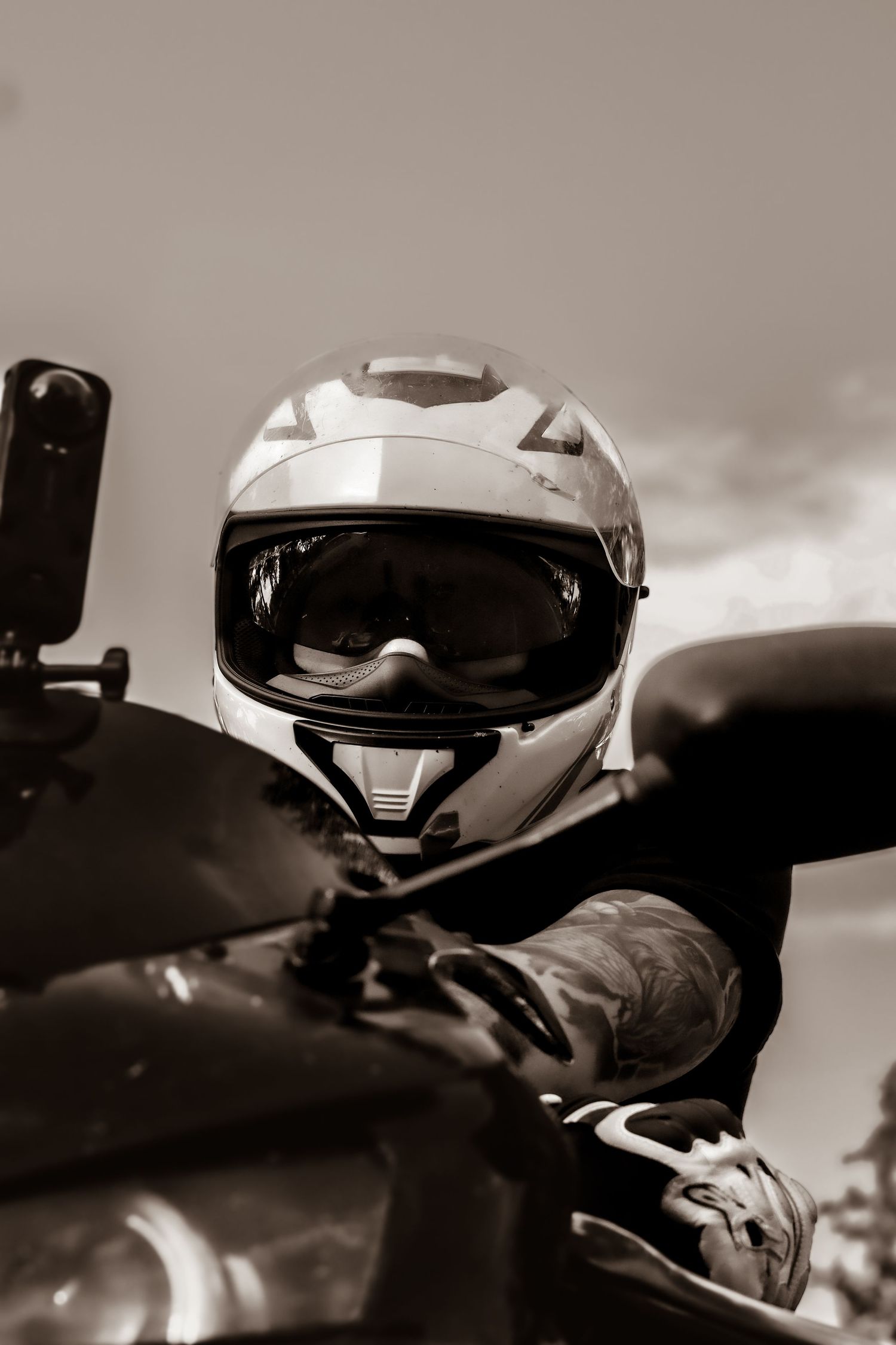 Motorcycle and owner portrait photography in black and white