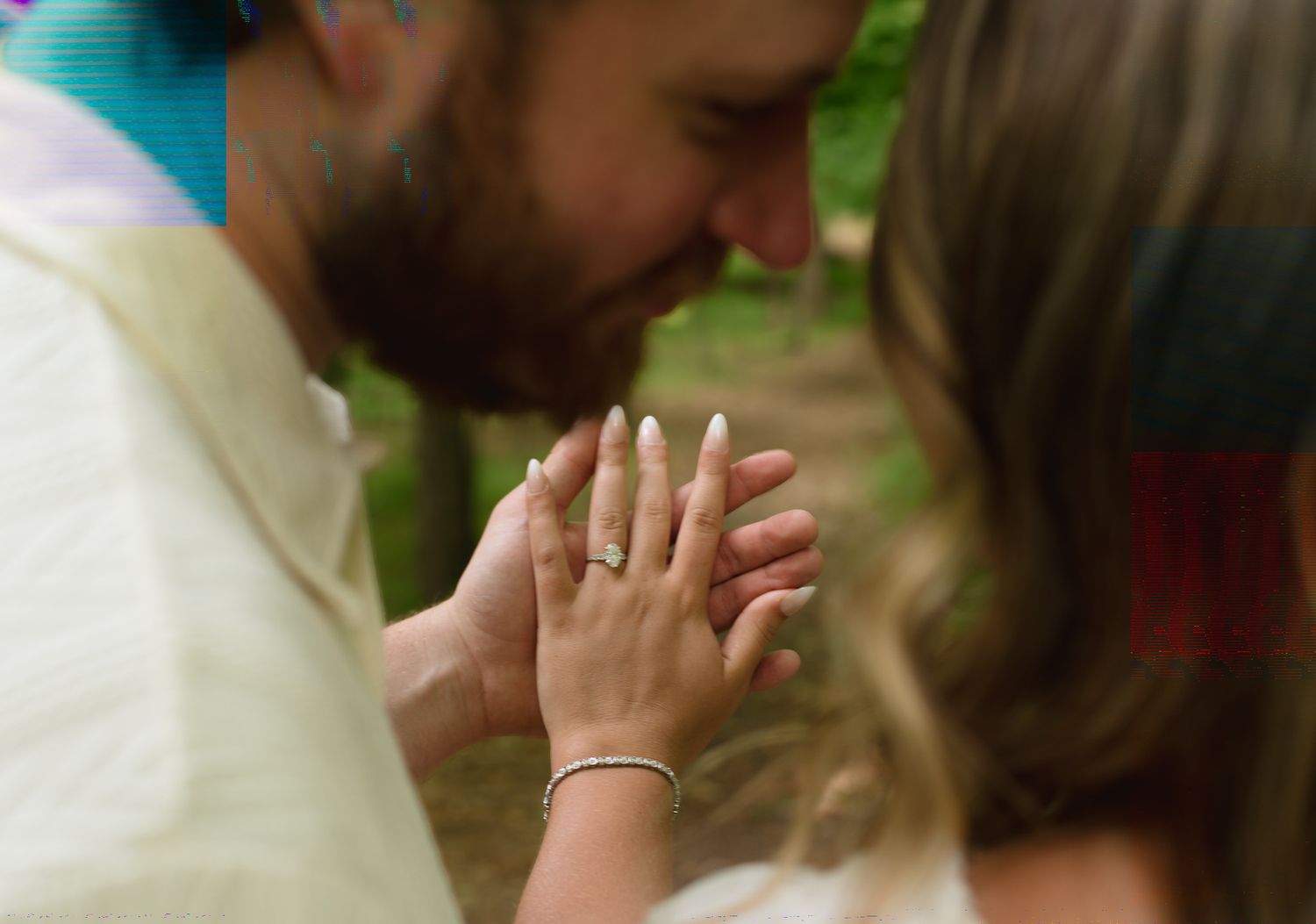 Engagement ring close-up during couples photography session