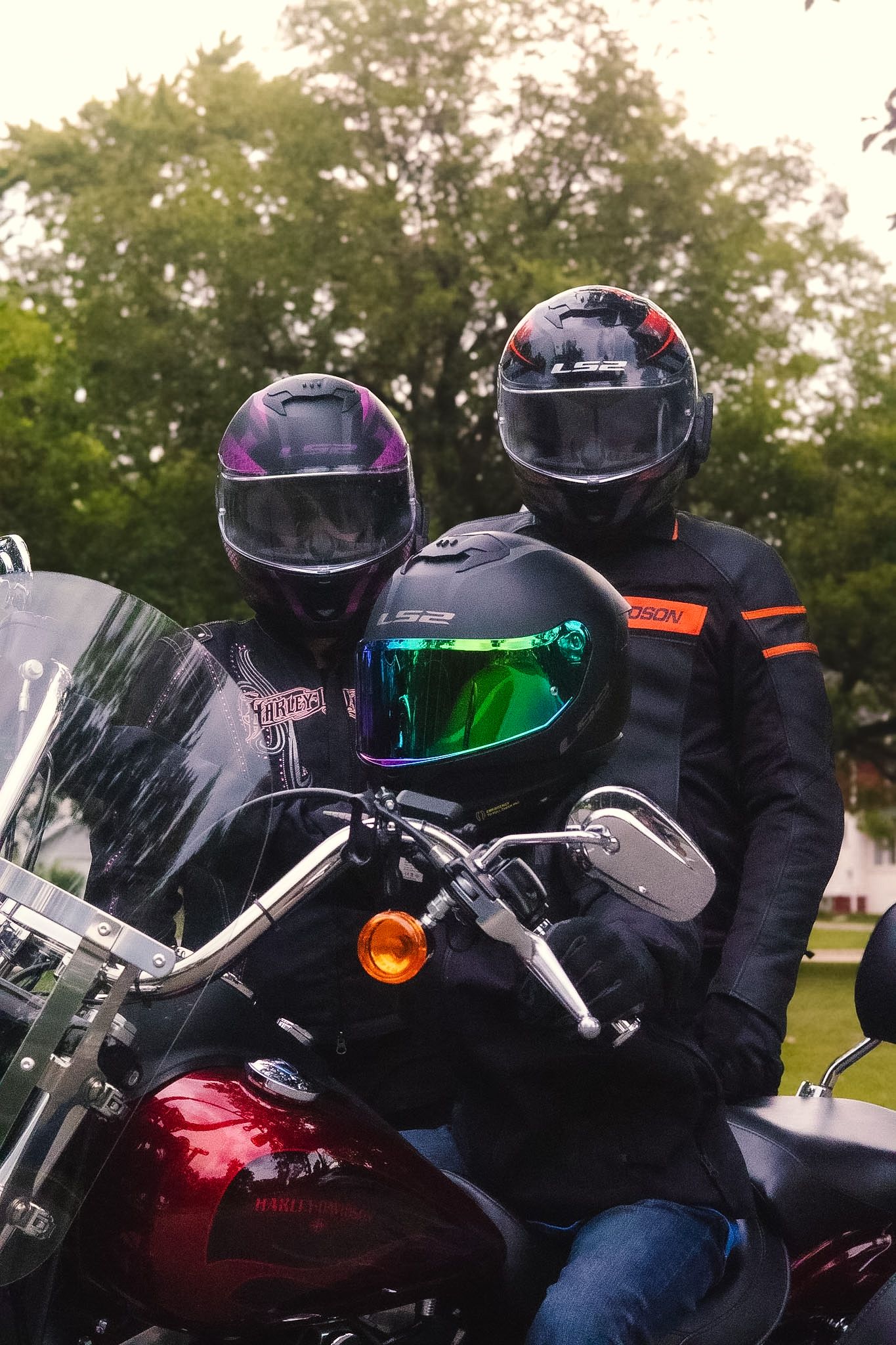 Family with motorcycles during an outdoor photography session
