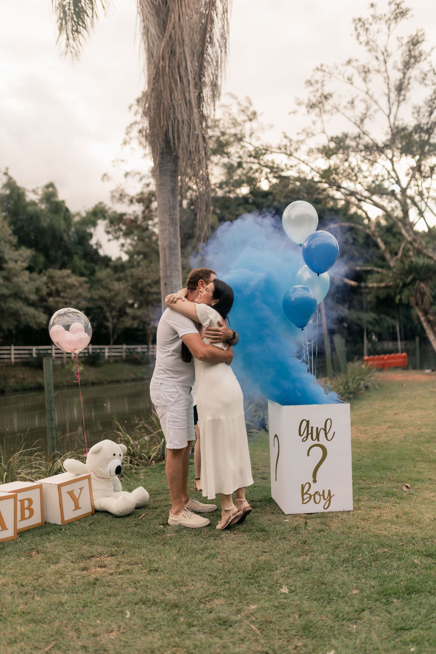 Outdoor celebration with guests gathered for a special event