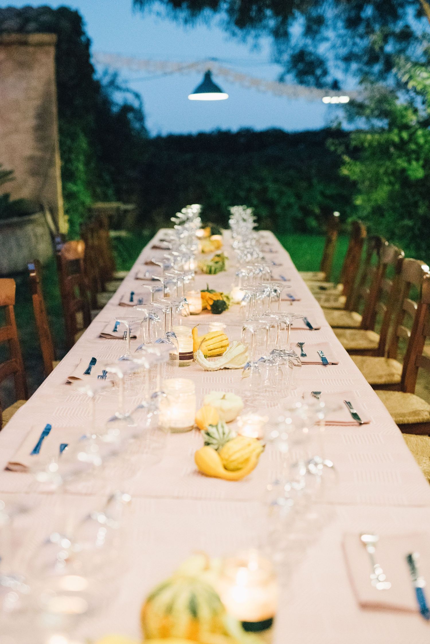 Elegant outdoor wedding reception table set for a celebration