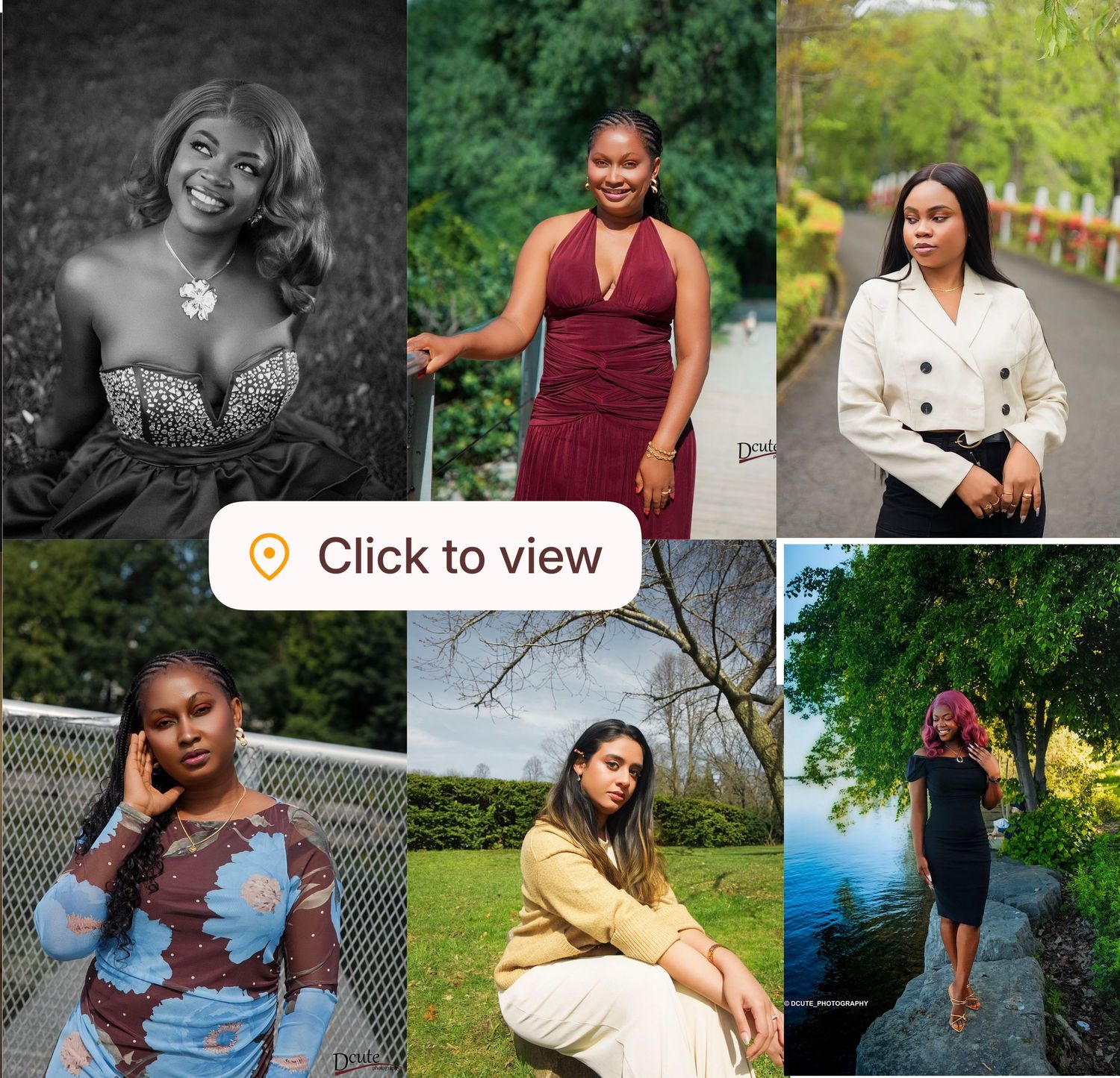 Collage of six Black women photographed in various outdoor and studio portrait settings in a page about toronto family photoshoot cost