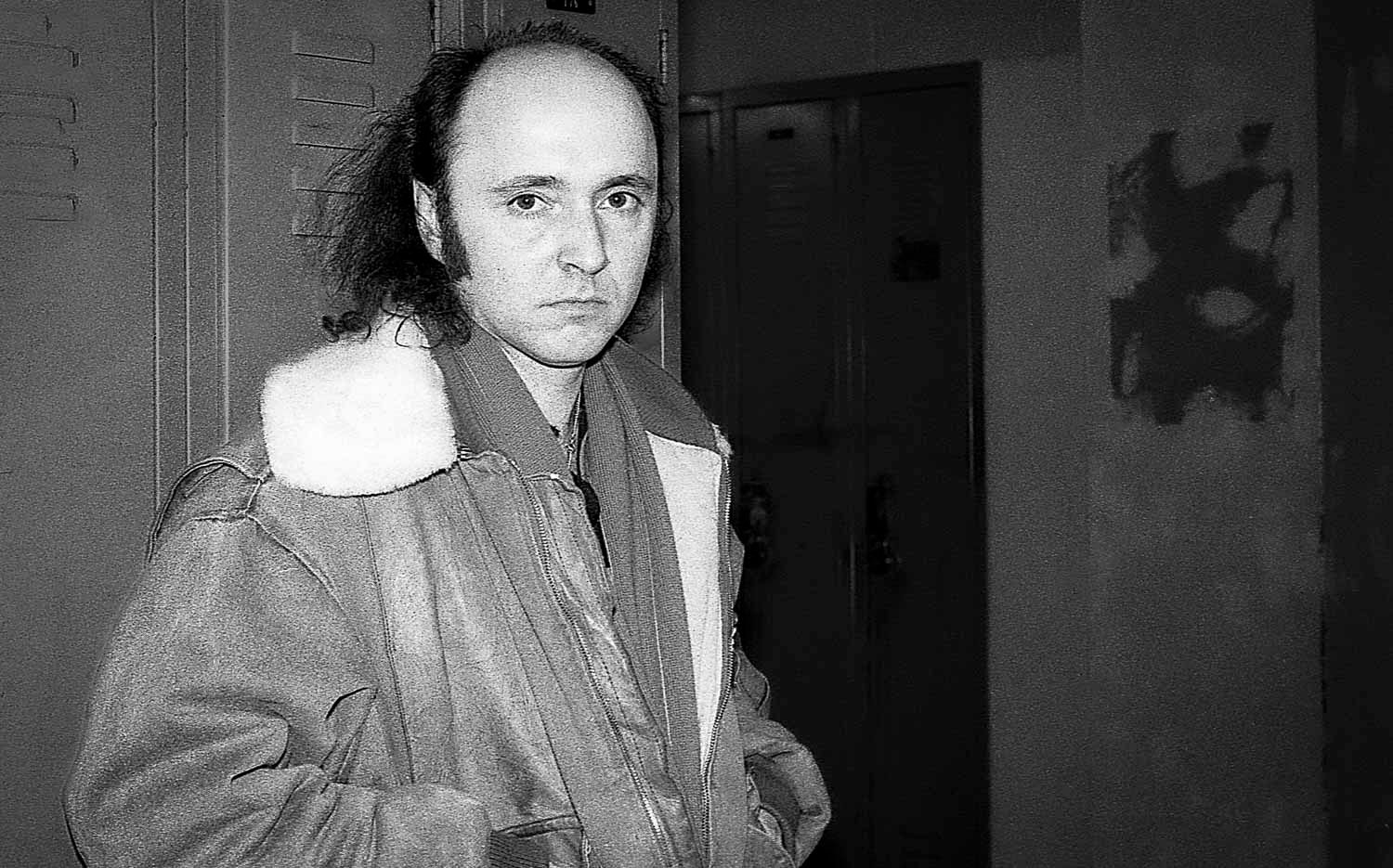 Lucien Francoeur, Matane, Qc
Black and white photo of a balding man with side long hair wearing a fur-collared jacket indoors.