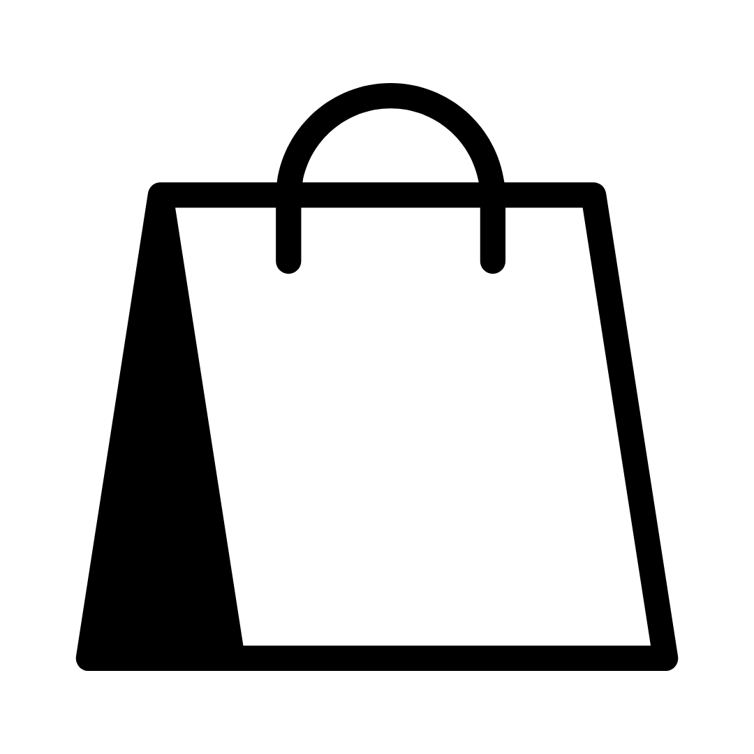 A minimalist black shopping bag icon on white background.
