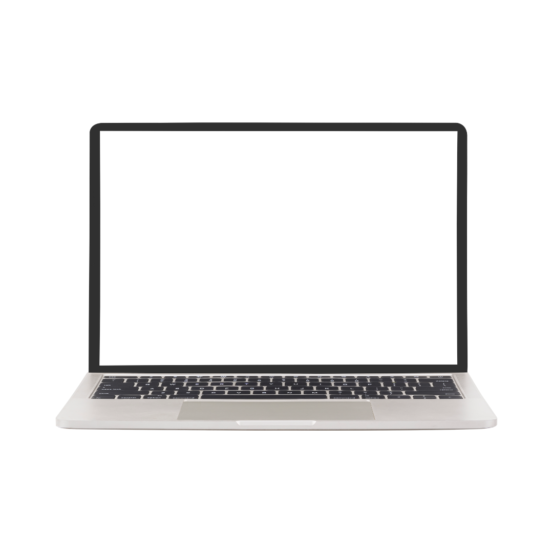 Modern laptop computer with blank white screen display isolated on white background.