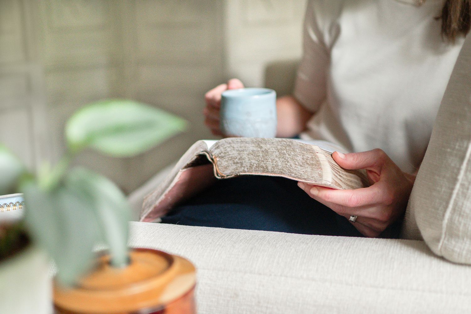 Small business owner in Winston-Salem reading her Bible during her personal brand session.