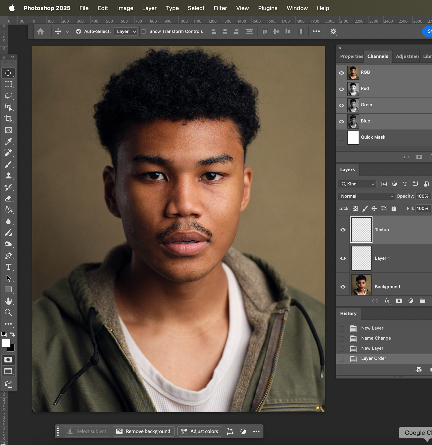 Image of what my headshot retouching process looks like.