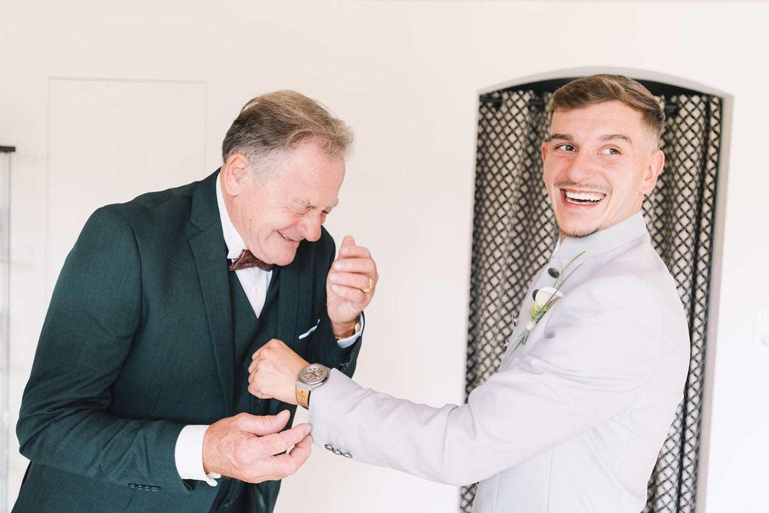 Series of candid emotional reactions captured during wedding preparations.