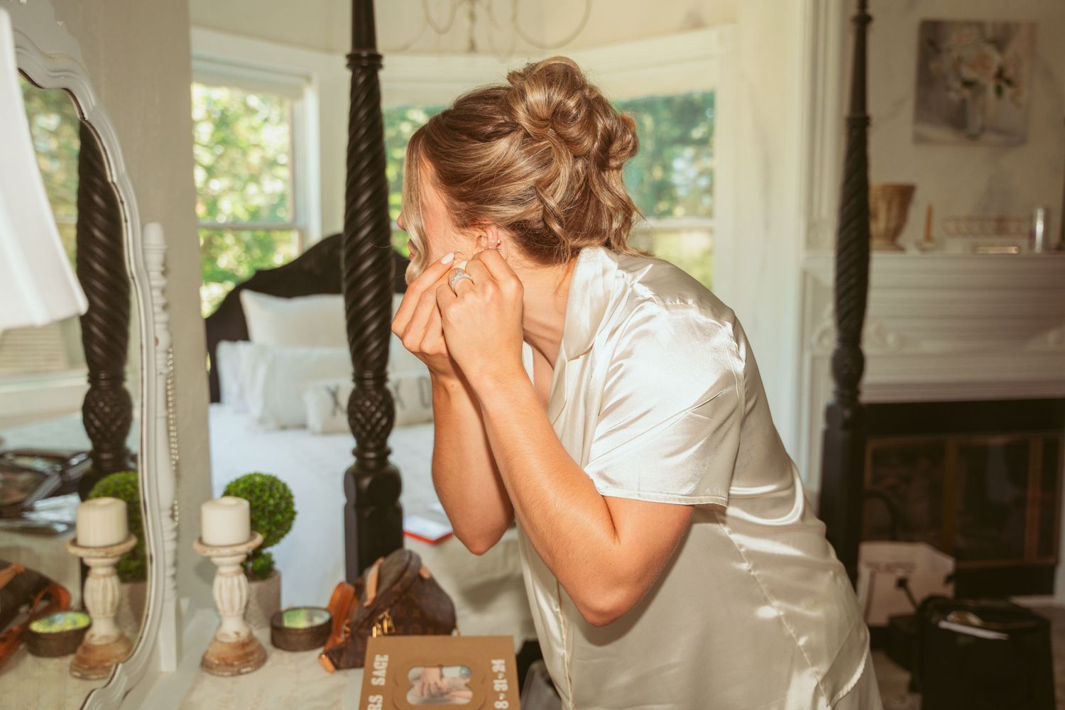 Emotional reactions captured in sequence during a special moment in an indoor setting.