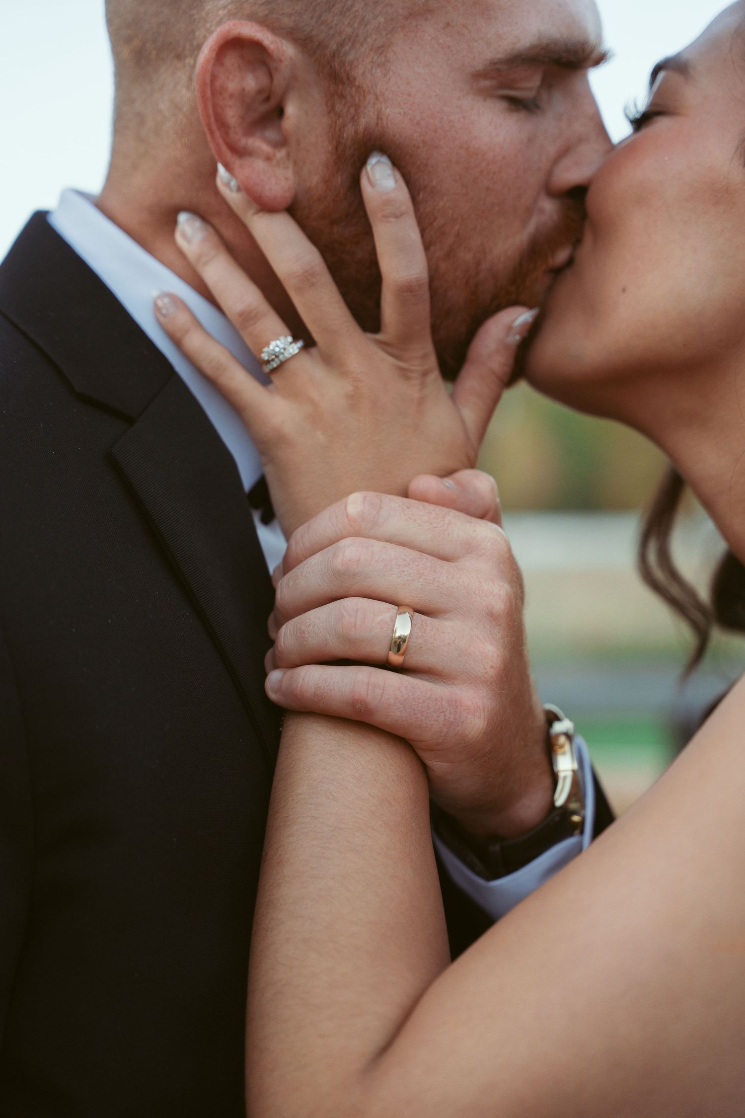 Close-up sequence of tender romantic moments between newlyweds.