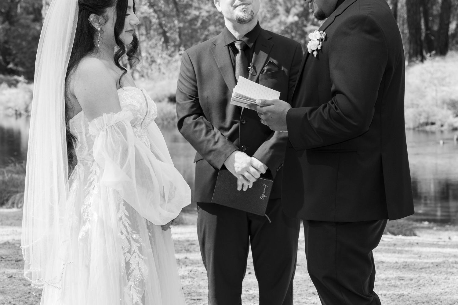 Black and white captures of emotional wedding ceremony moments.