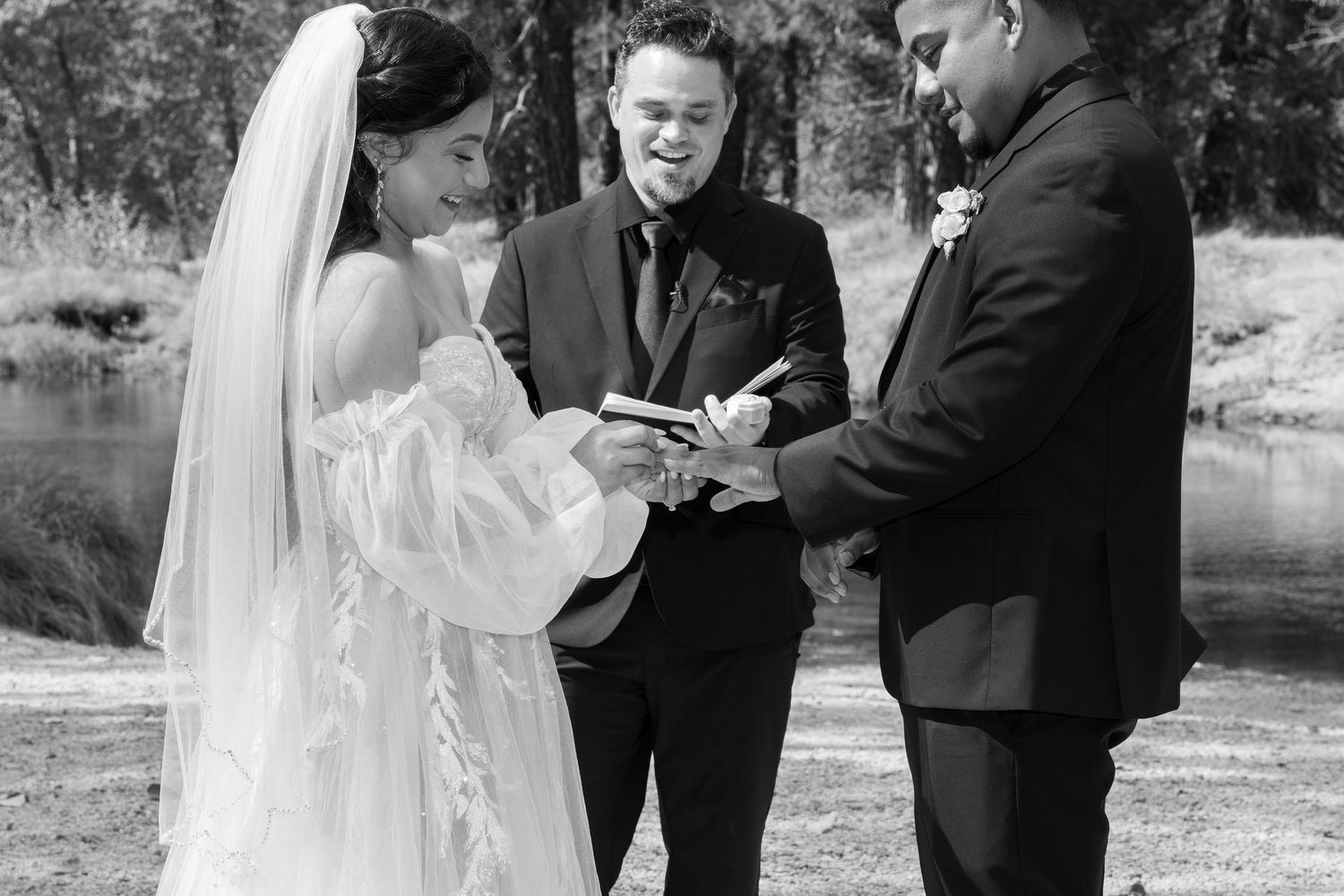 Series of candid wedding ceremony moments in black and white.