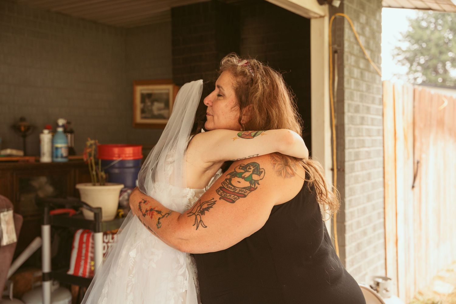 Getting ready scenes with wedding preparations in a cozy home setting.
