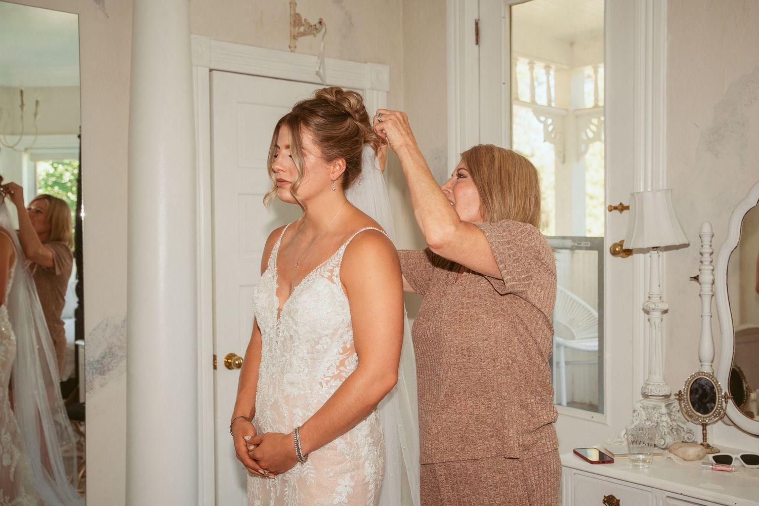 Sequence of intimate moments captured in a bright white interior space with natural lighting.