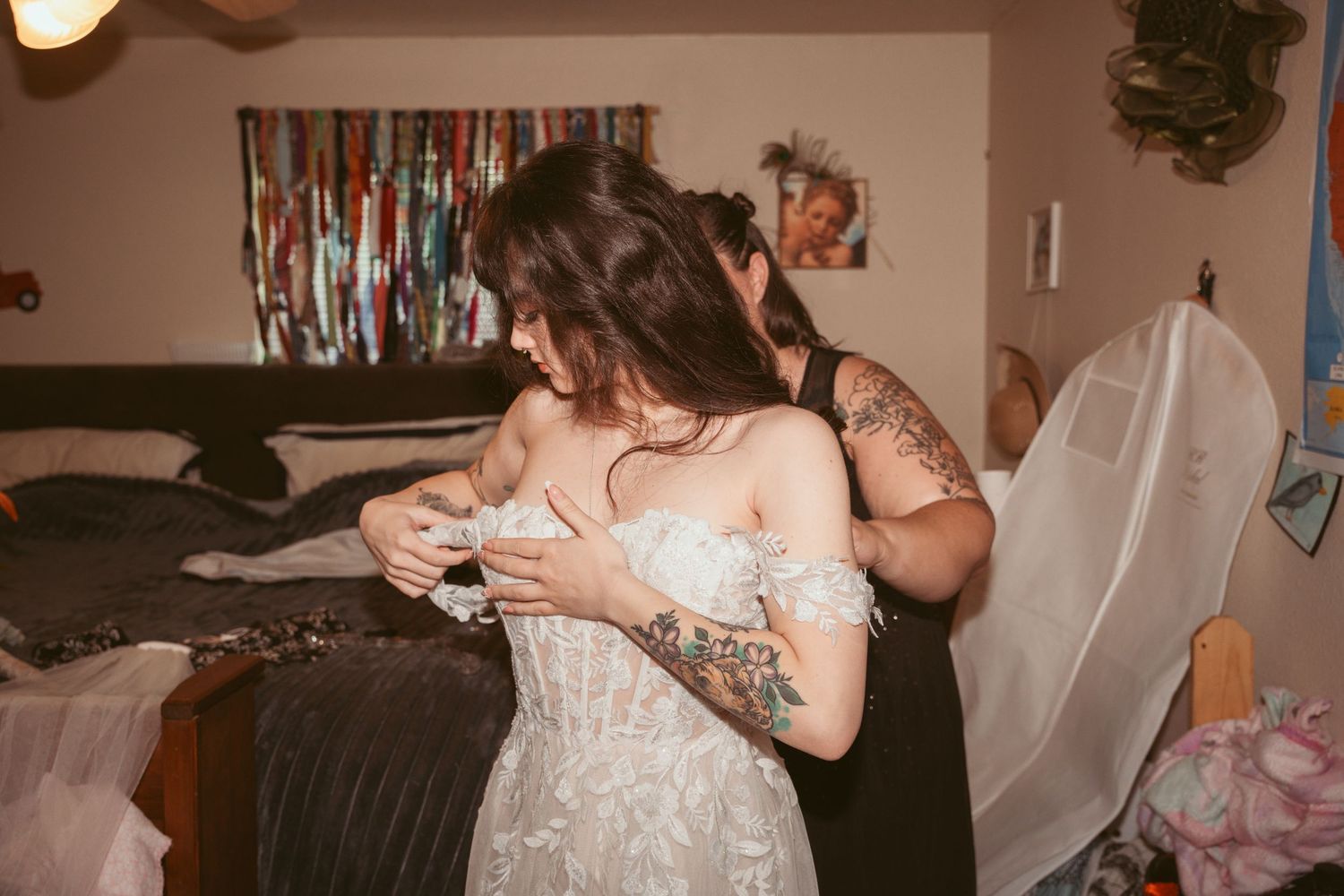 Intimate wedding reception moments captured in warm, vintage-toned photography.