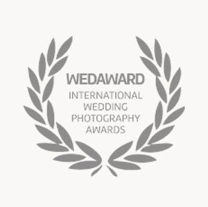 Wedding photography award laurel wreath emblems in gray on white background.