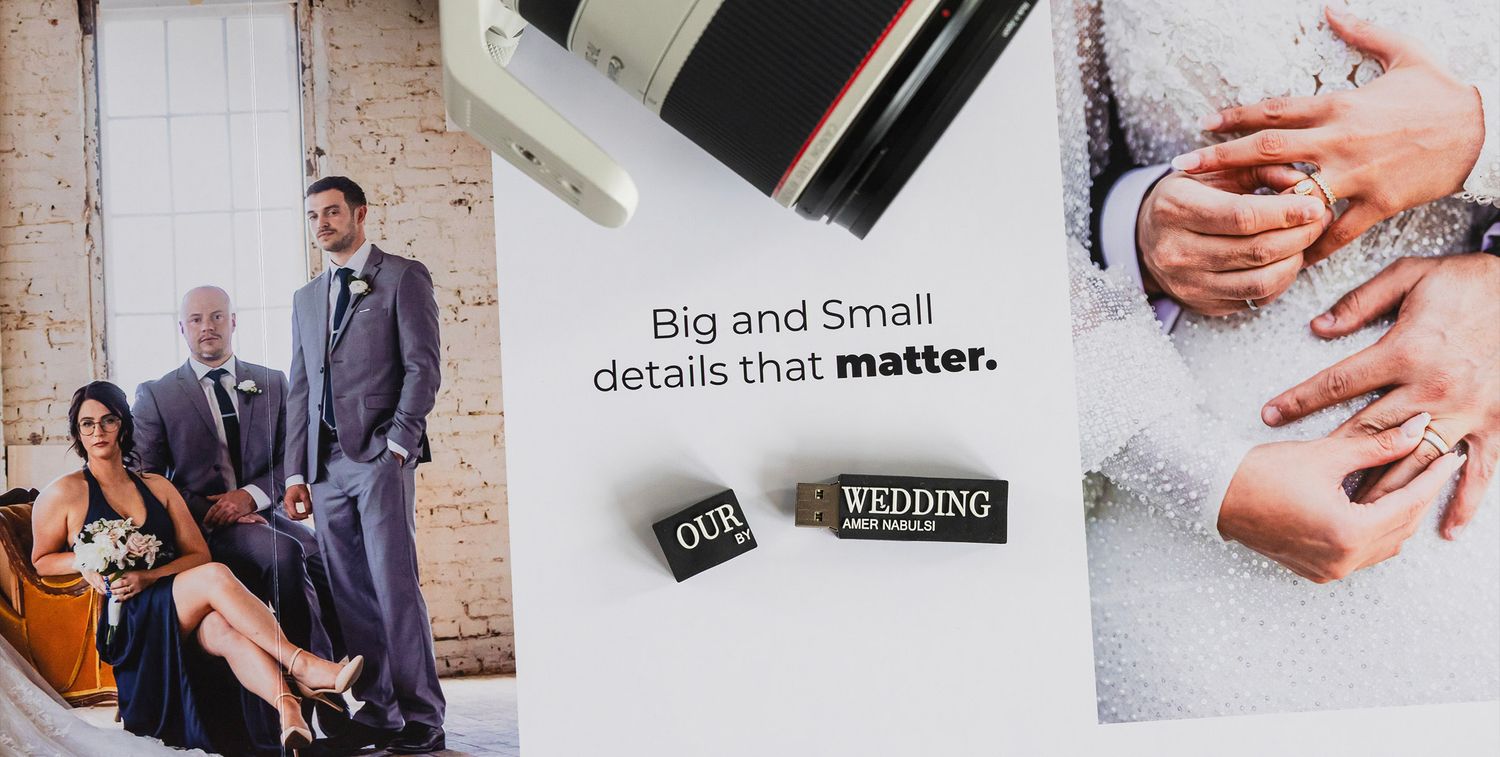 Collection of wedding detail shots showing rings and intimate moments in a collage style.