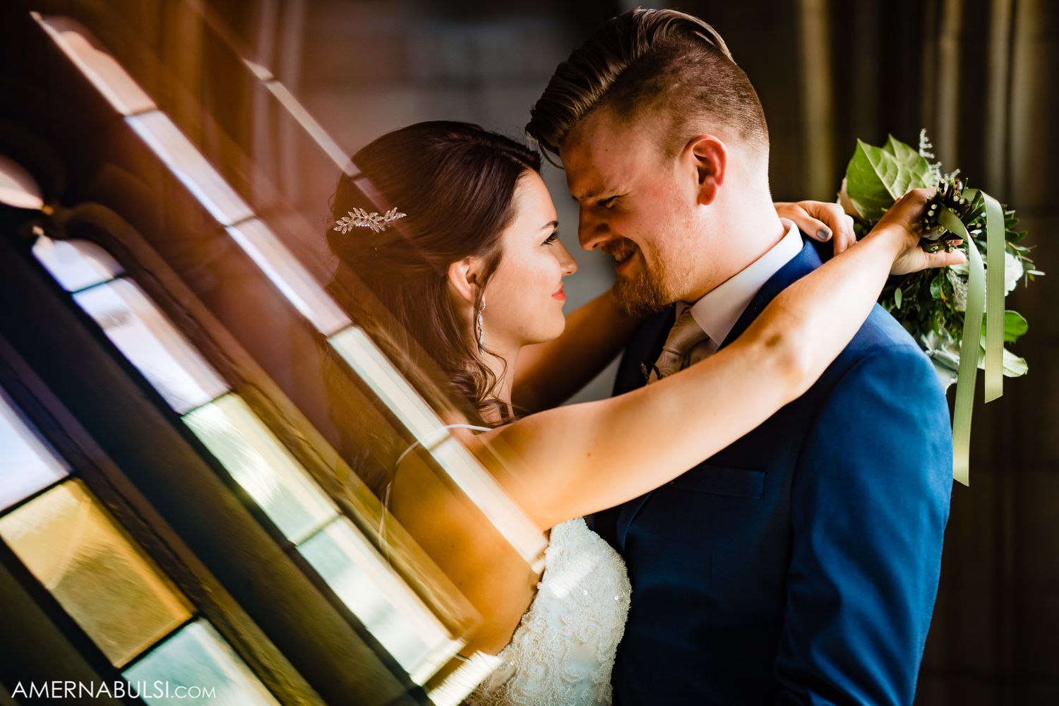 A romantic wedding photo sequence showing a couple in intimate moments during their special day.