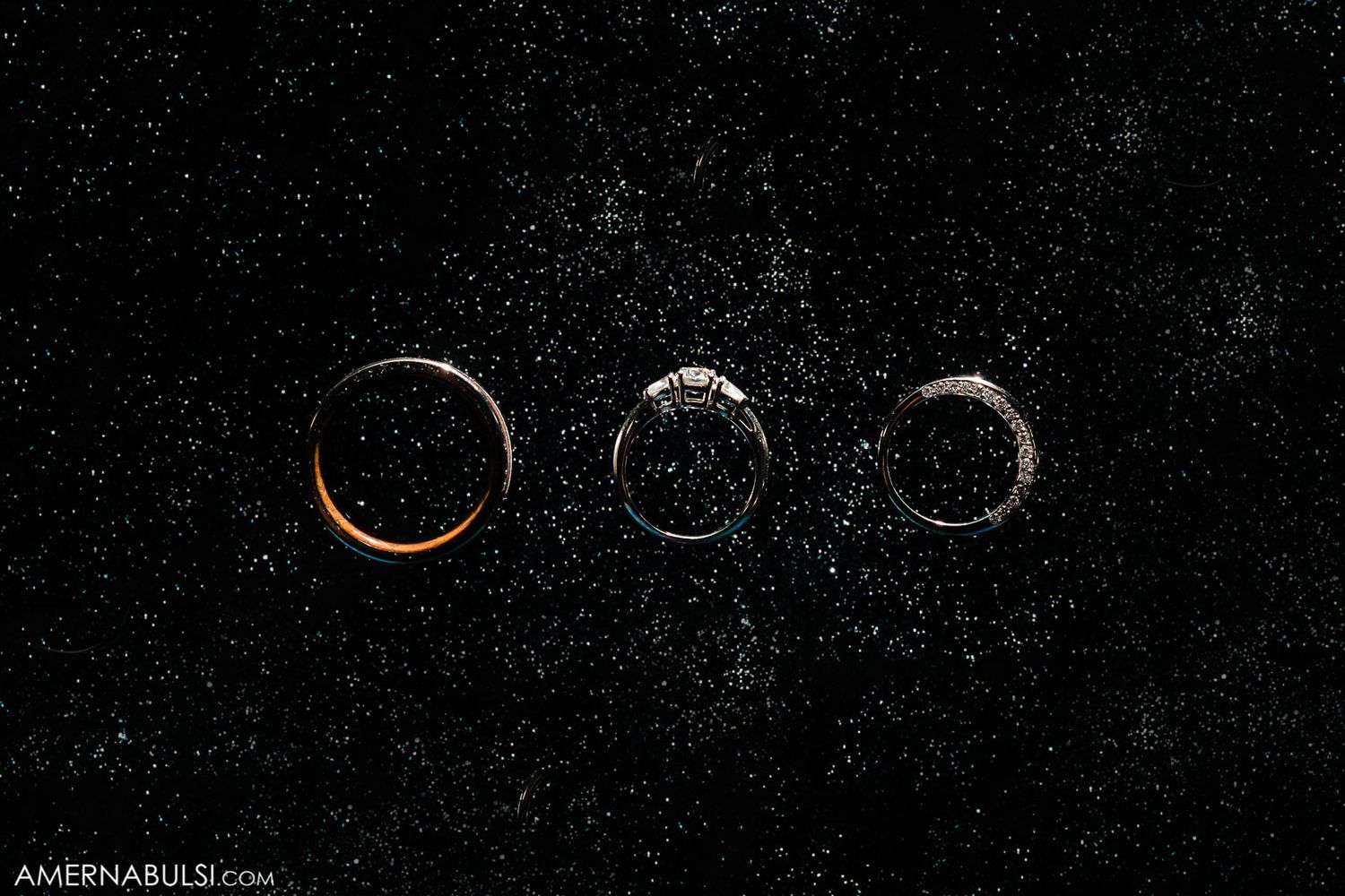 Multiple phases of a solar eclipse shown in sequence against a dark night sky.