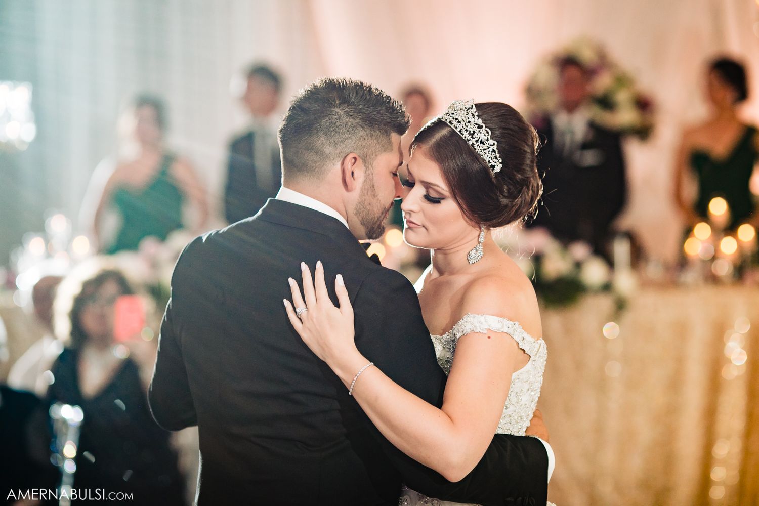 Elegant wedding dance captured in series of romantic moments with soft lighting.