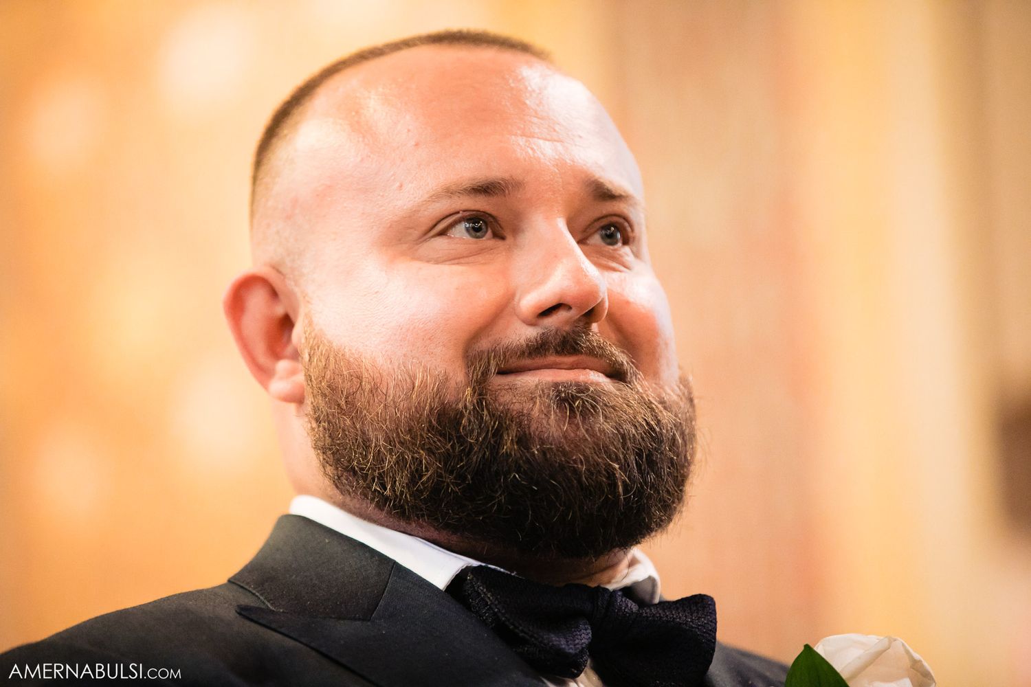 Close-up profile portraits showing emotional expressions during wedding ceremony moments.