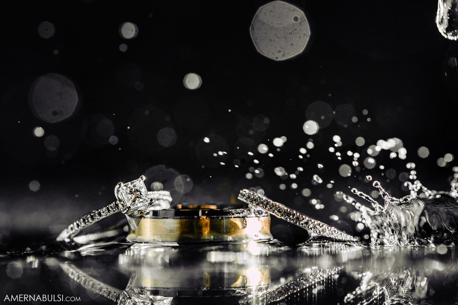 Abstract black and white bokeh light effects creating a dreamy nighttime atmosphere.