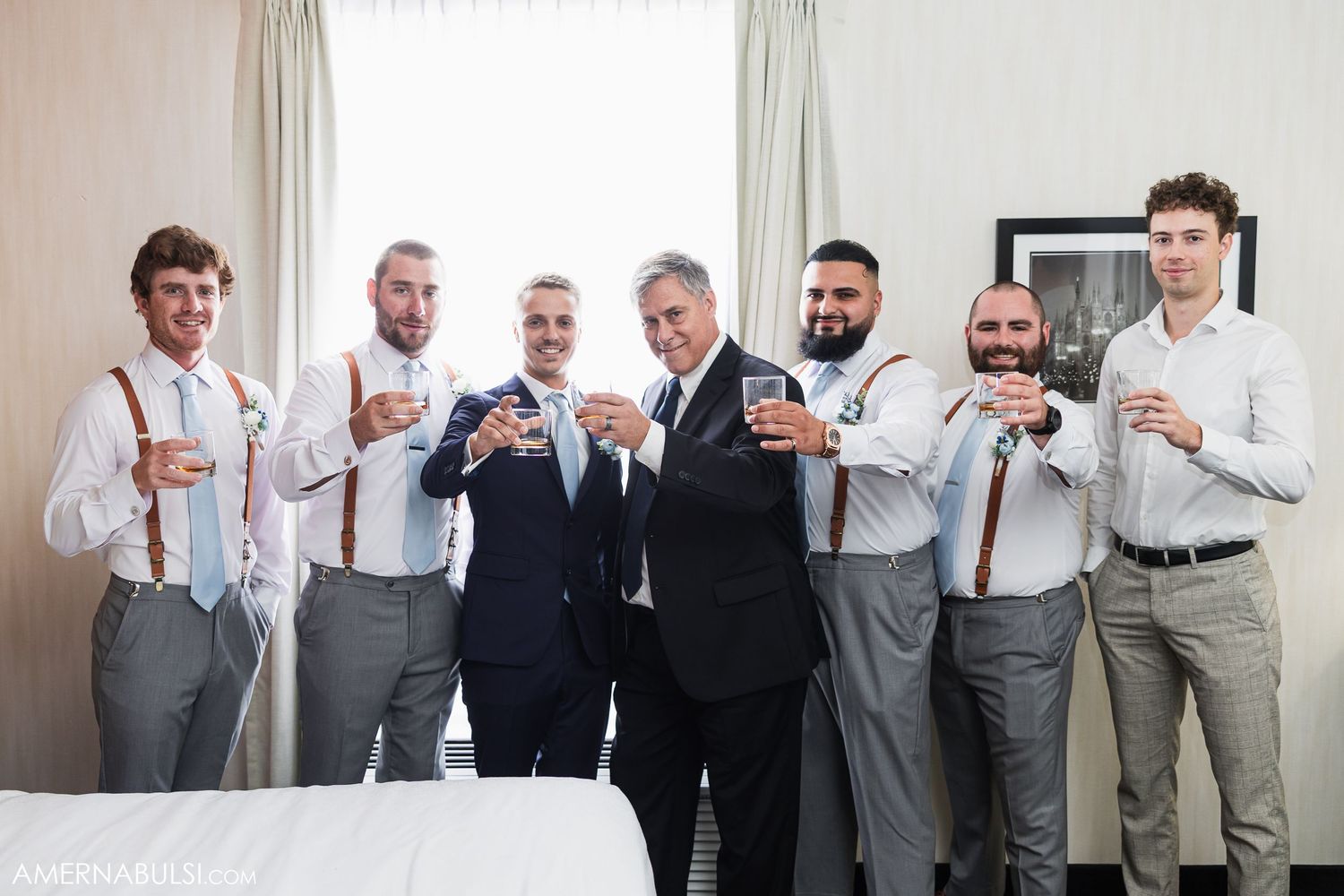 Groomsmen in formal attire showing off their watches and pocket watches in a series of detail shots.
