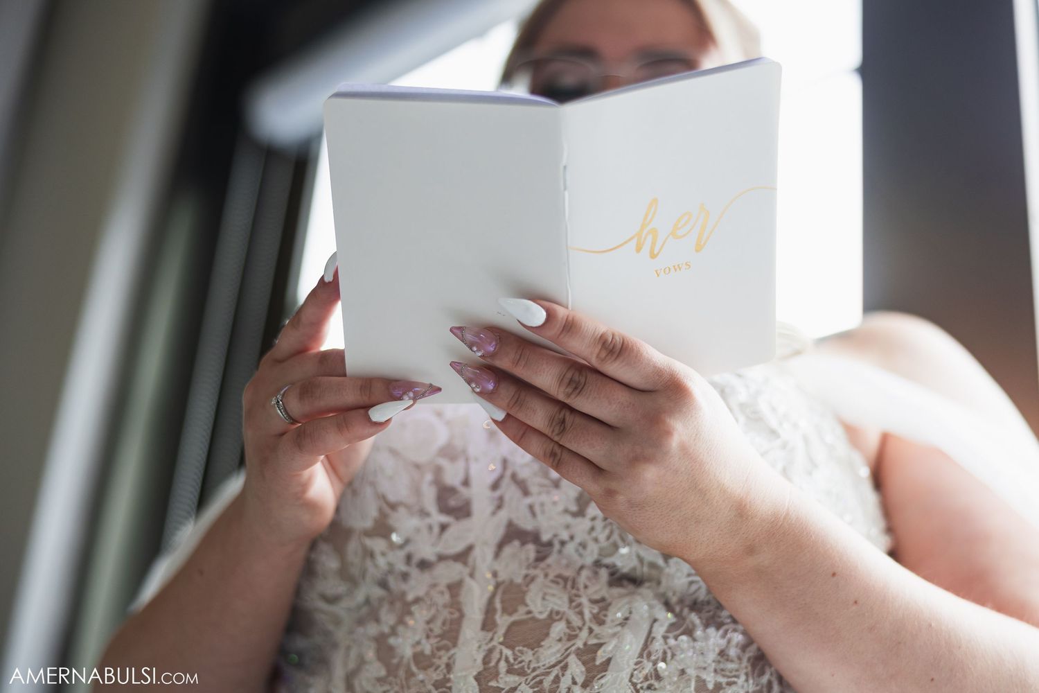 Wedding details and documents being reviewed before the ceremony.
