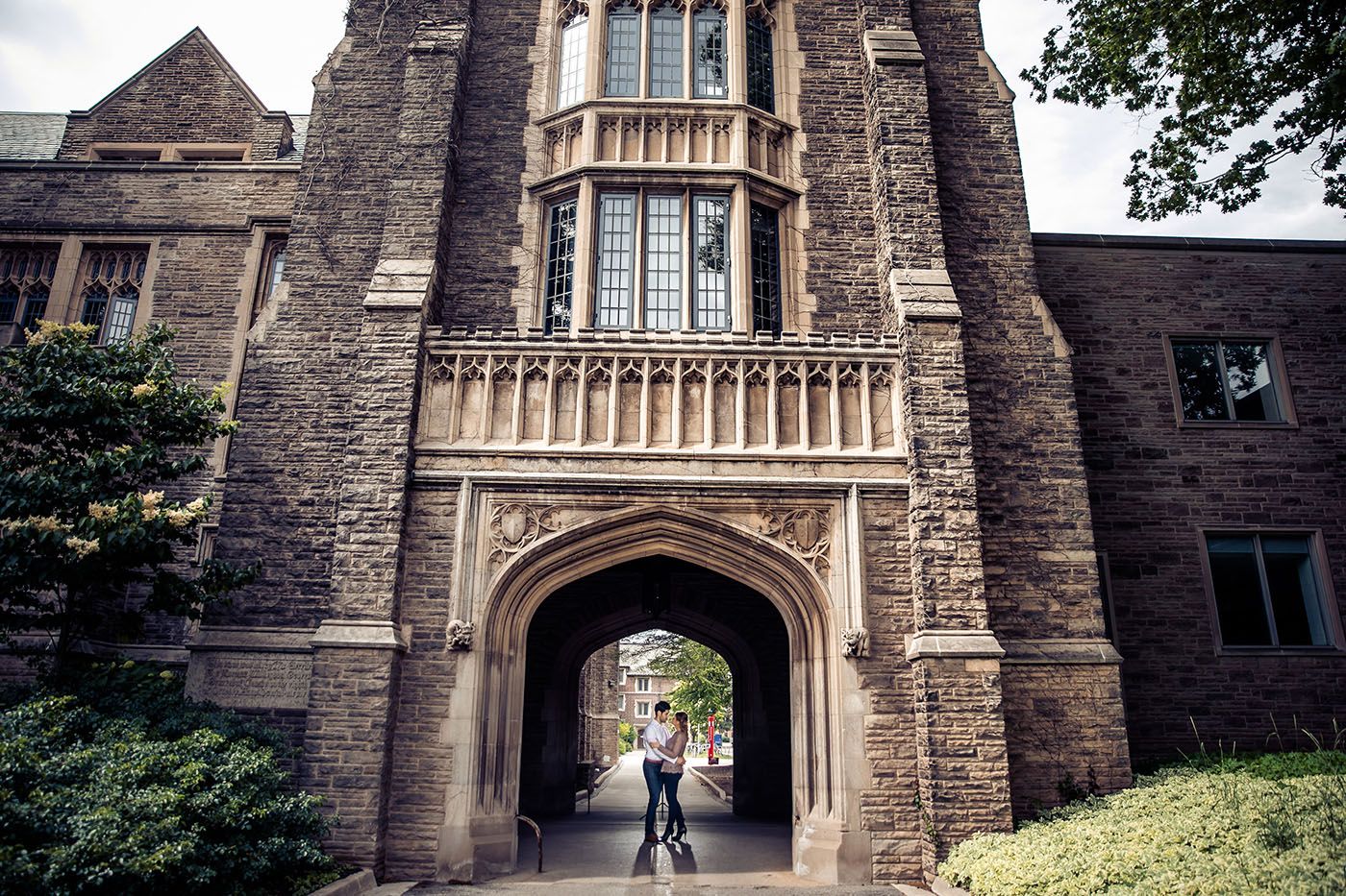 Gothic stone architecture with arched doorways and windows.